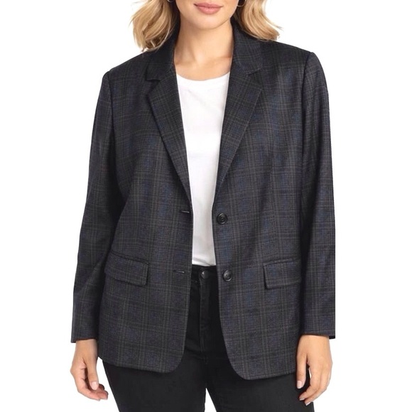Amanda + Chelsea Jackets & Blazers - Amanda Chelsea Womens Jacket Size 2X Glencheck Grey Plaid Blazer 2 Button New